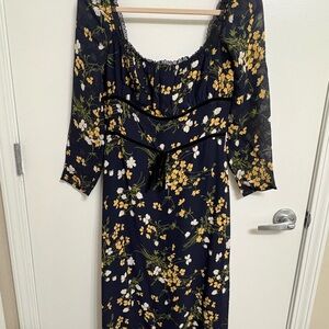 Reformation Navy Dress with Yellow Floral Pattern size 8 like new